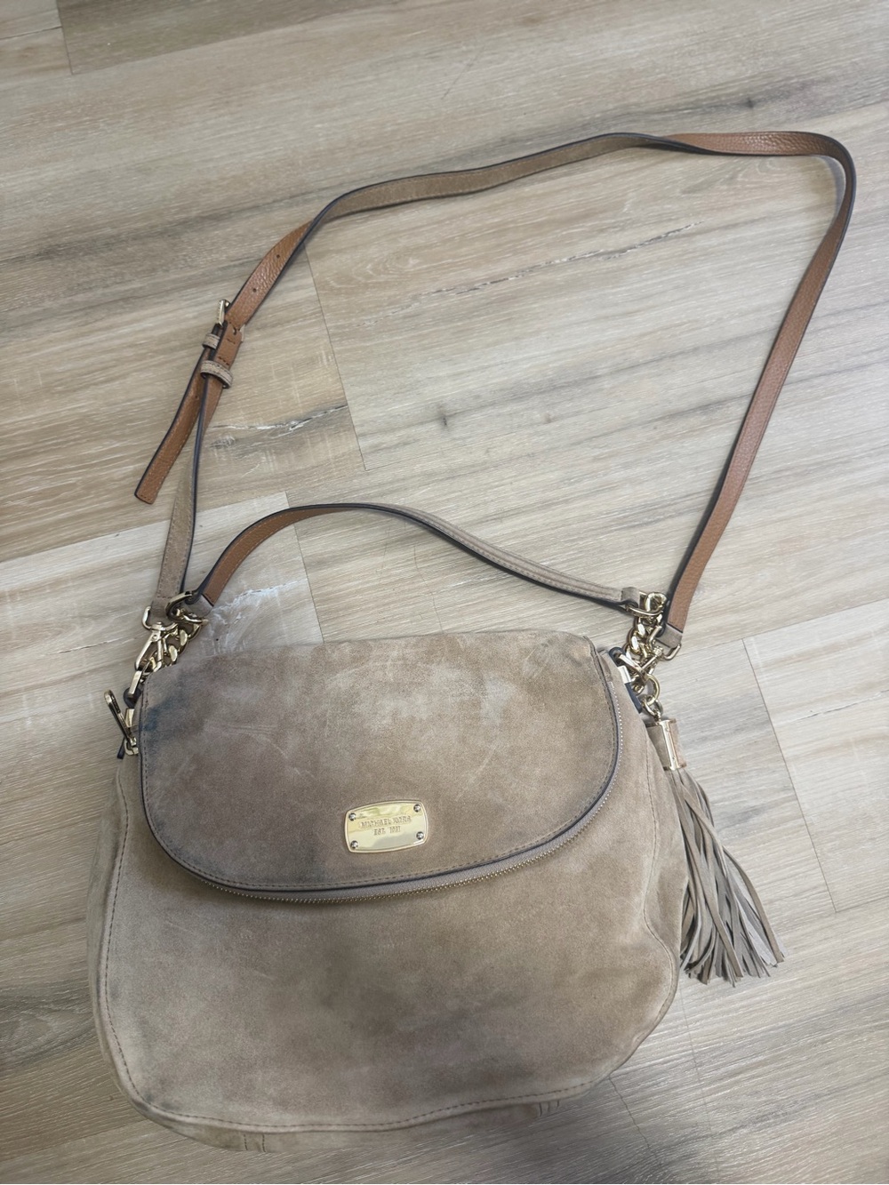 Michael Kors Taupe Suede Crossbody with Tassel
